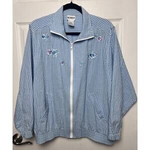 Koret Jacket Vintage Blue White Gingham Floral Embroider Women's Size Large